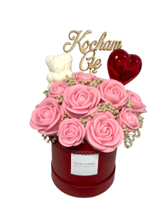 Candle Flower Box Czerwony Miś + Serce